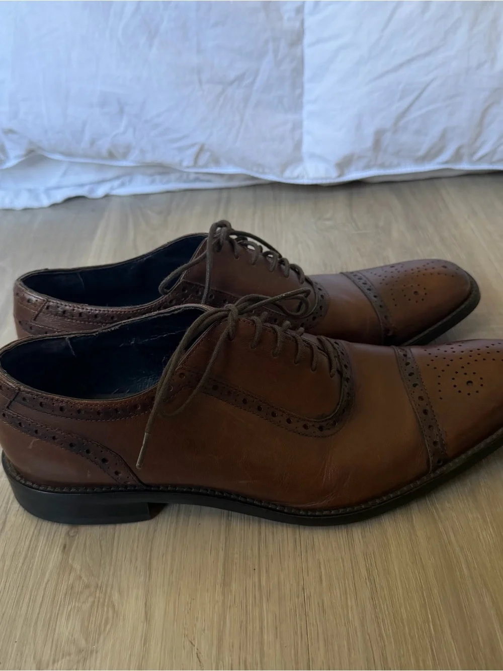 Joseph Abboud Brown Leather Cap-Toe Oxford Dress Shoes
